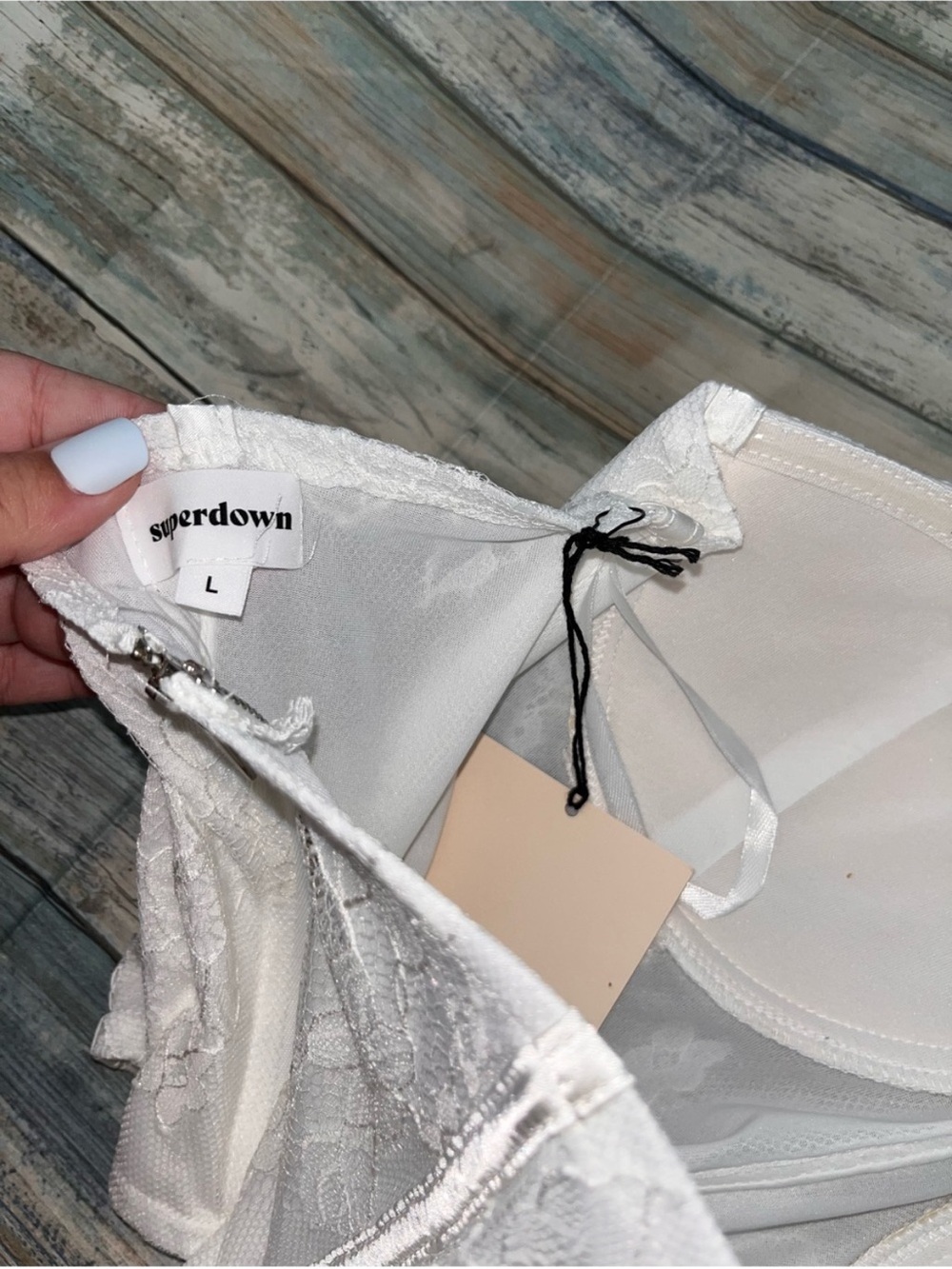 Superdown White Lilly Lace Bustier Corset Crop Top Strapless Boned L NWT - Picture 5 of 5